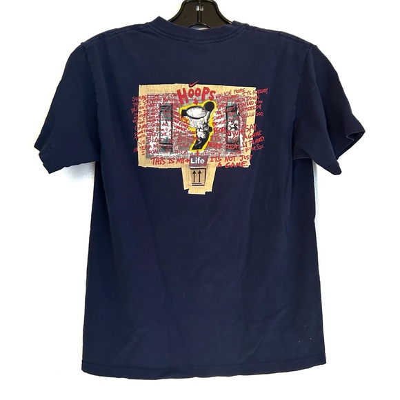 Vintage Nike Navy Blue Cotton Graphic T Shirt Youth Medium Yellow Basketball Y2K - Picture 5 of 8